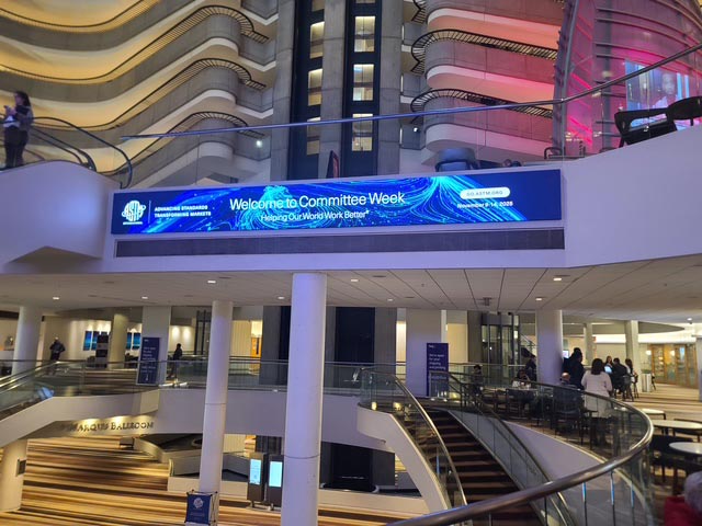 ASTM International Meetings display in a hotel lobby in Atlanta.